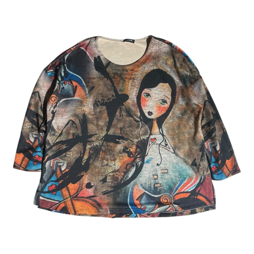 Darkwin Multicolor Abstract Art Pullover Top - image 1